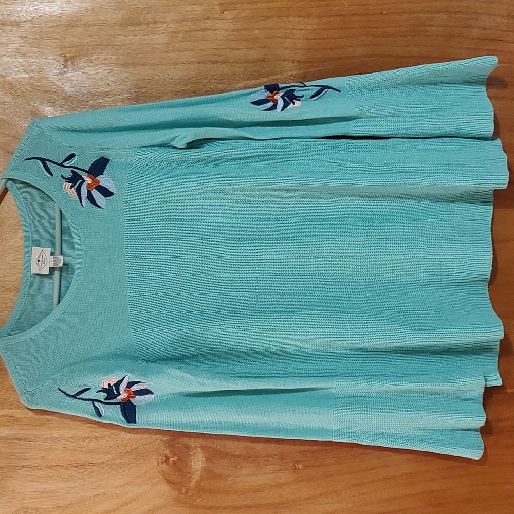 ✨ HOST PICK ✨ St. John's Bay Retro Embroidered Sweater Aqua Bell Sleeve Boho S